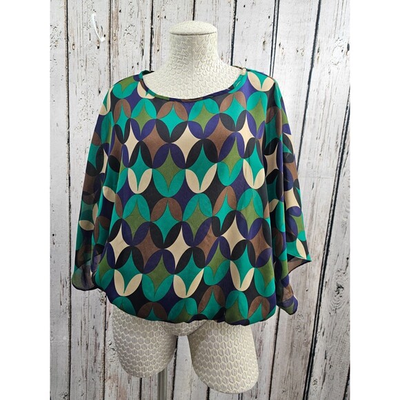 ALK Women's M Annalee + Hope Multicolor Short Sleeve Blouson Shirt Blouse Top - Picture 2 of 9